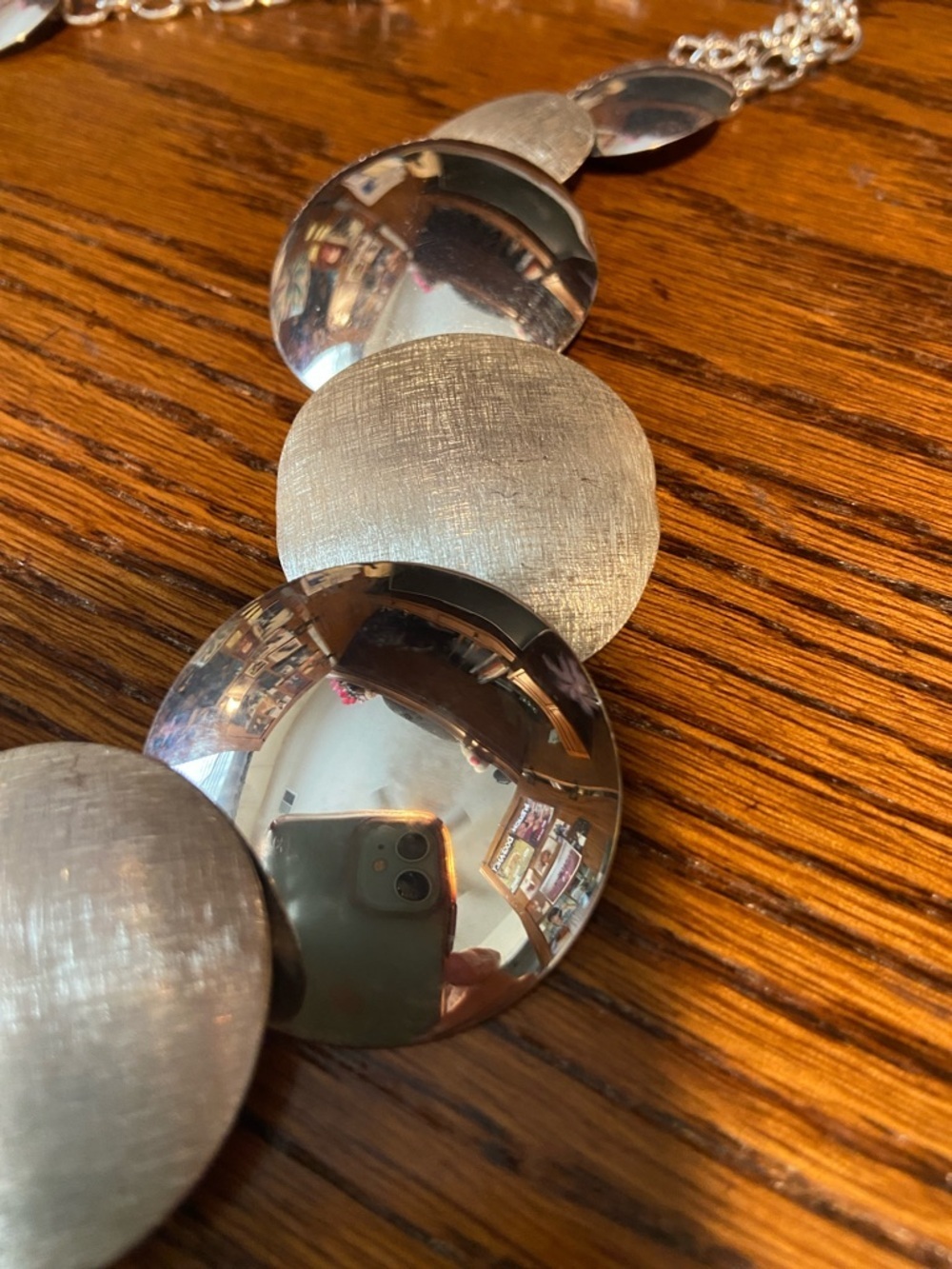 Rare Sterling Silver 925 Mirrored & Brushed Circle Necklace 19”L Contemporary - Picture 7 of 8